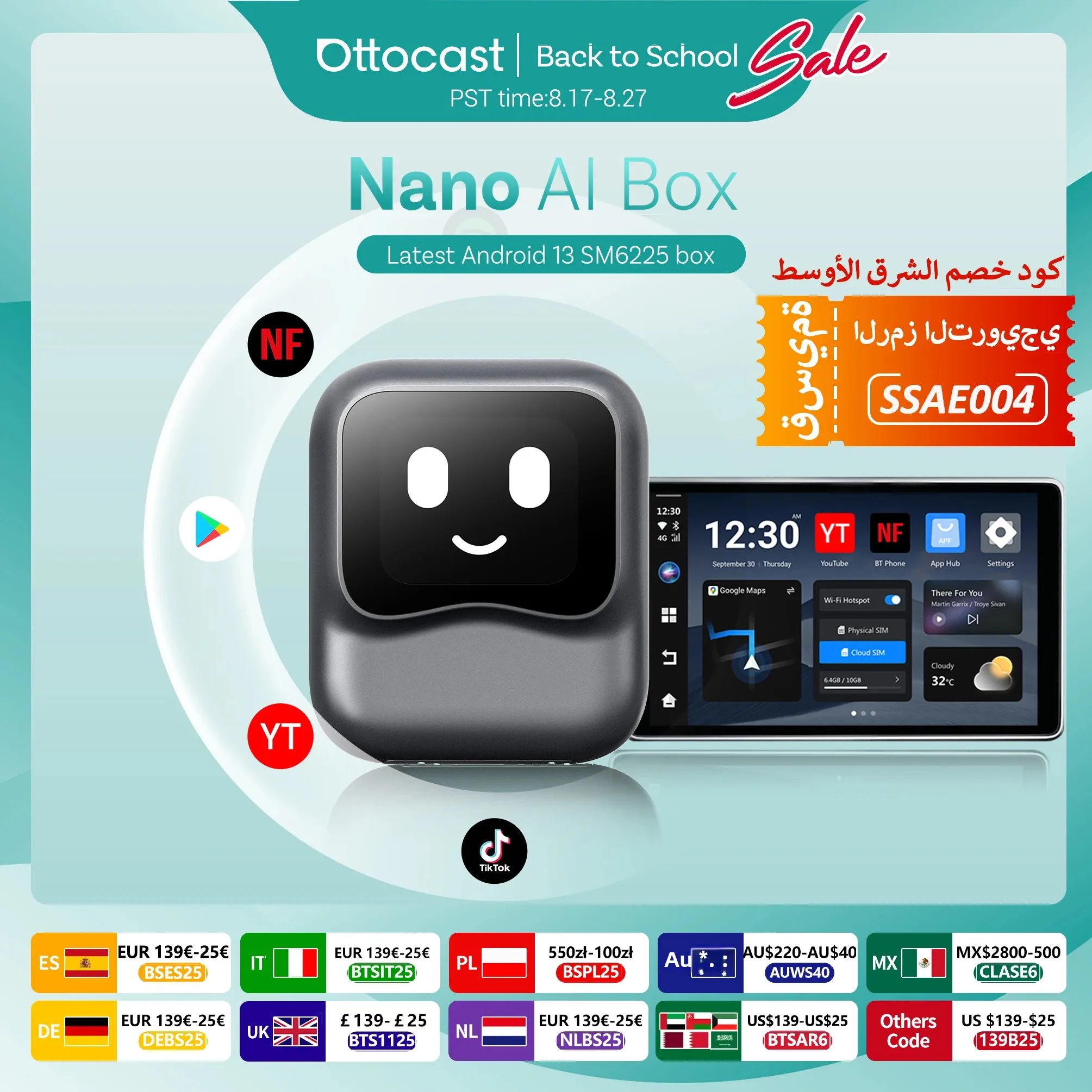 

OTTOCAST Ottaibox Nano Android 13 Wireless CarPlay Android Auto AI Box for Netflix Car Accessories for Benz Audi VW Ford Toyota