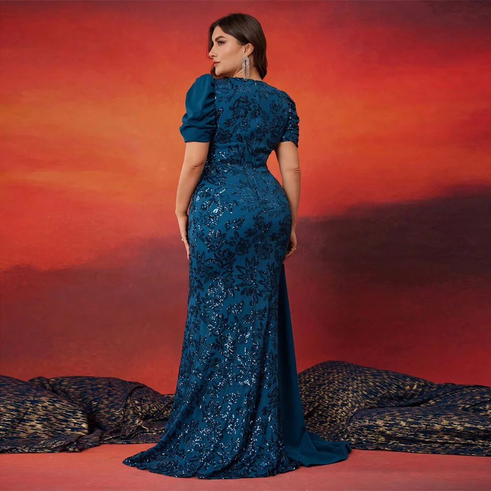 DEERVEADO Women Plus Size Evening Dresses Elegant Mermaid V-Neck Party Maxi Dresses Formal Occasion Dress Long Evening Gown Gala