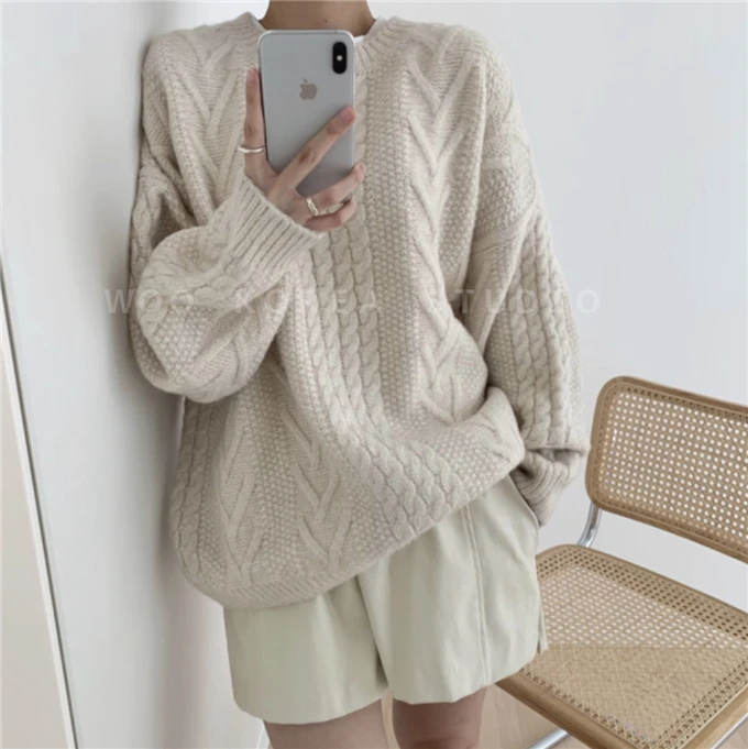 5 Colors Winter Womens Sweaters Fall Women Clothing Knitted Loose Sweater Knitting Oversize Pullover Woman Sweaters Girls Thick