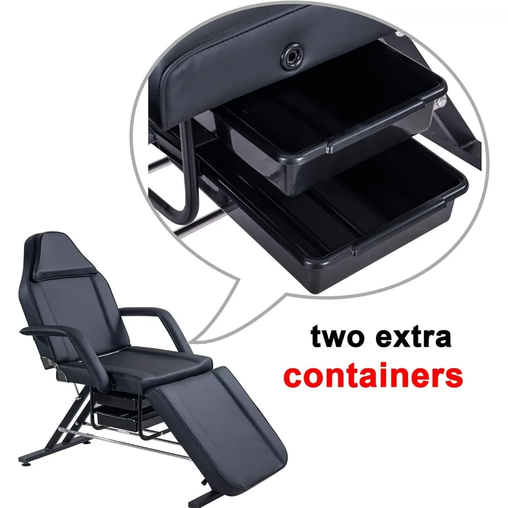 

Massage Bed Tattoo Chair Massage Salon with Two Trays, Esthetician Table with Hydraulic Stool, Multi-Purpose 3-Section Fa