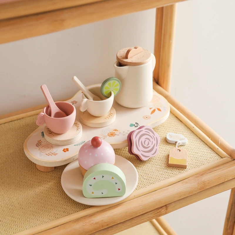 Baby Holz Montessori Spielzeug Silikon Tassen Holz teller Tabletts Dessert Modell spielen Haus Nachmittags tee Set Kinder Puzzle Spielzeug Geschenk – Detail 16