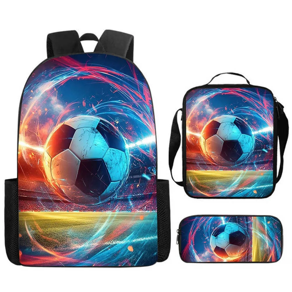 Luxury Popular Funny Novelty soccer football 3D Print 3pcs/Set pupil School Bags Laptop Daypack Backpack Lunch bag Pencil Case