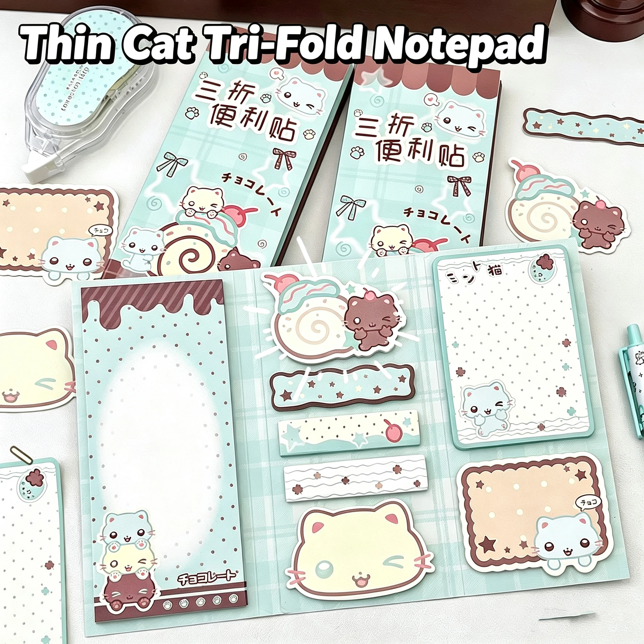 Kawaii Katzen-Dreifach-Faltbare Haftnotizen 240 Blatt Notizblock 8 Muster Registerblätter DIY Journal Planer Schul- und Bürobedarf