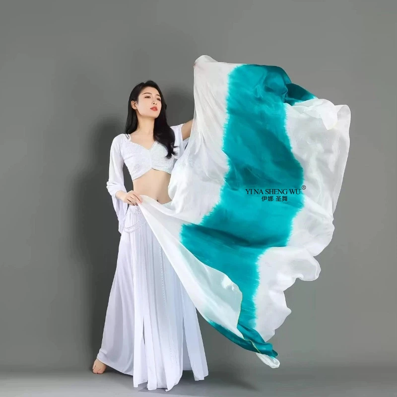 Voile de danse du ventre en soie véritable, 250x114cm (98.4x44.8 pouces), châle personnalisé en soie véritable teint à la main, dégradé de couleur, vente en gros