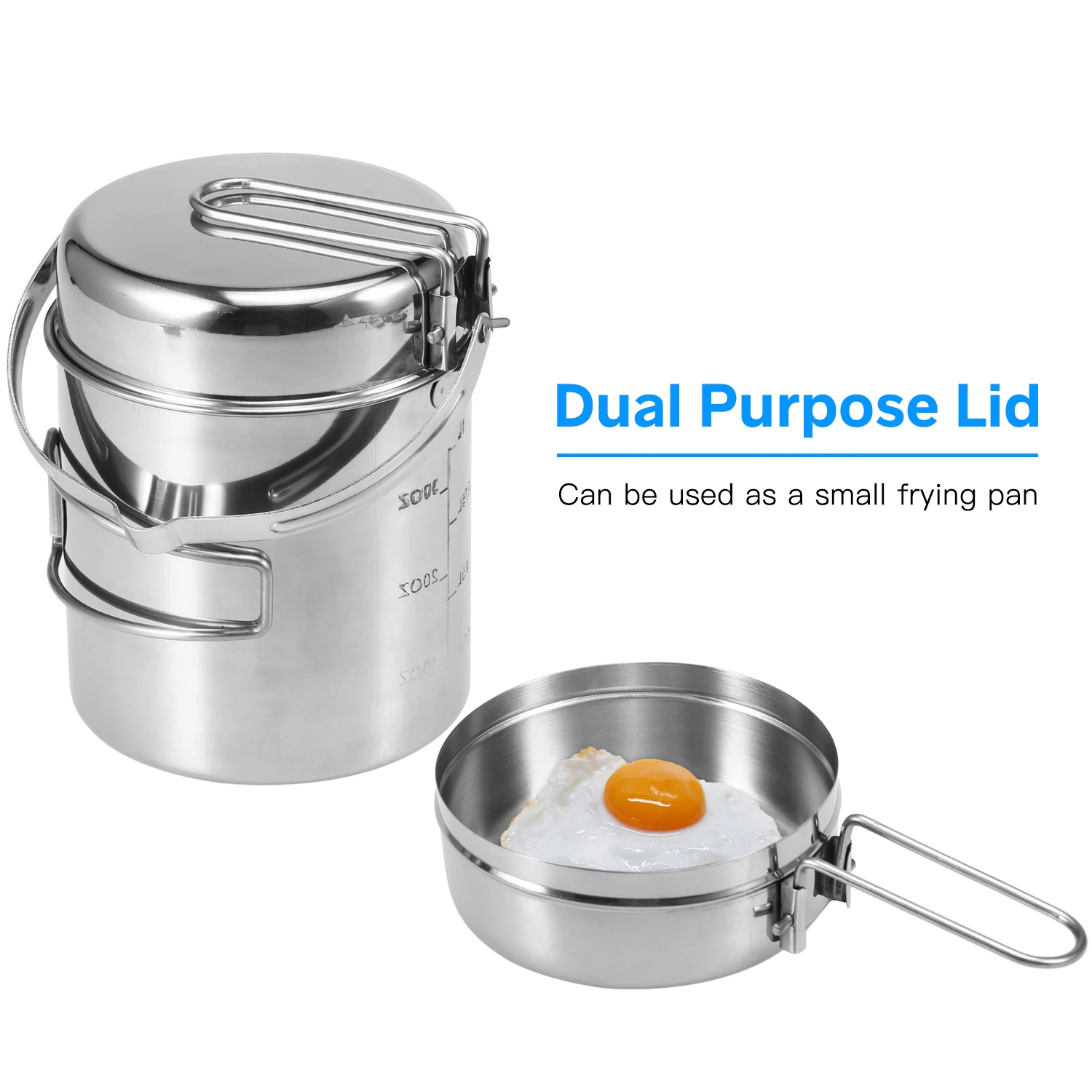 1L Stainless Steel Cooking Kettle Portable Outdoor Camping Pot Pan with Foldable Handle Hiking Backpacking Picnic