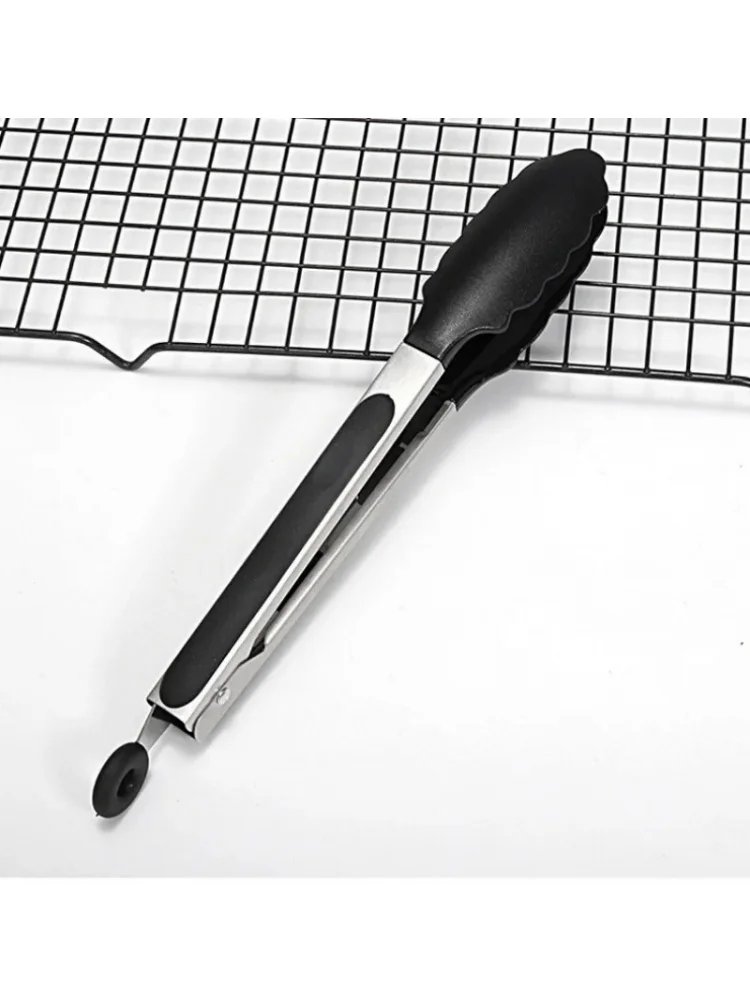 Tonalités alimentaires à poignée en silicone, couvertures alimentaires en silicone, pinces alimentaires en nylon, pinces pour barbecue de 9 pouces, pinces à pain, acier inoxydable isolé thermiquement