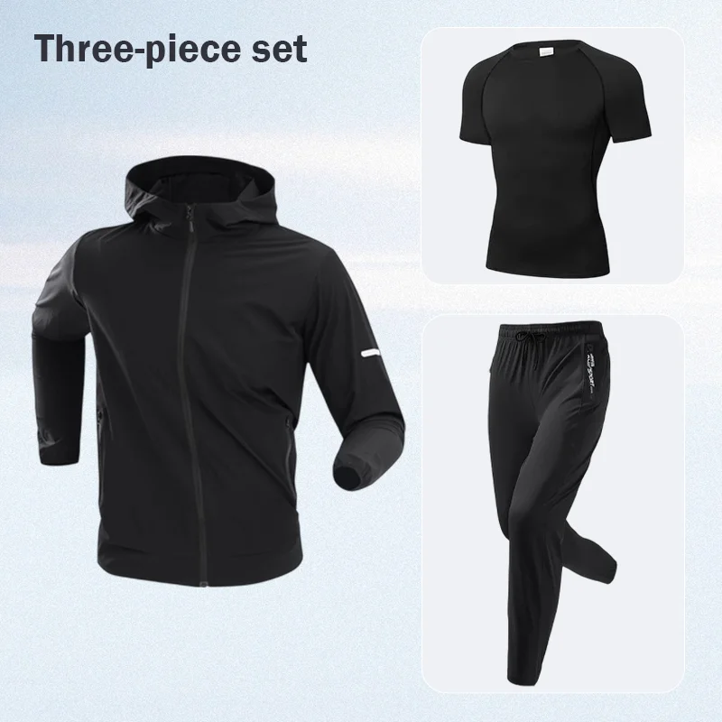 

Men's Running Gear Three-Piece Set Sportswear Gym Clothes Quick-Drying Tight-Fitting Gear Morning Run Training Cycling Apparel