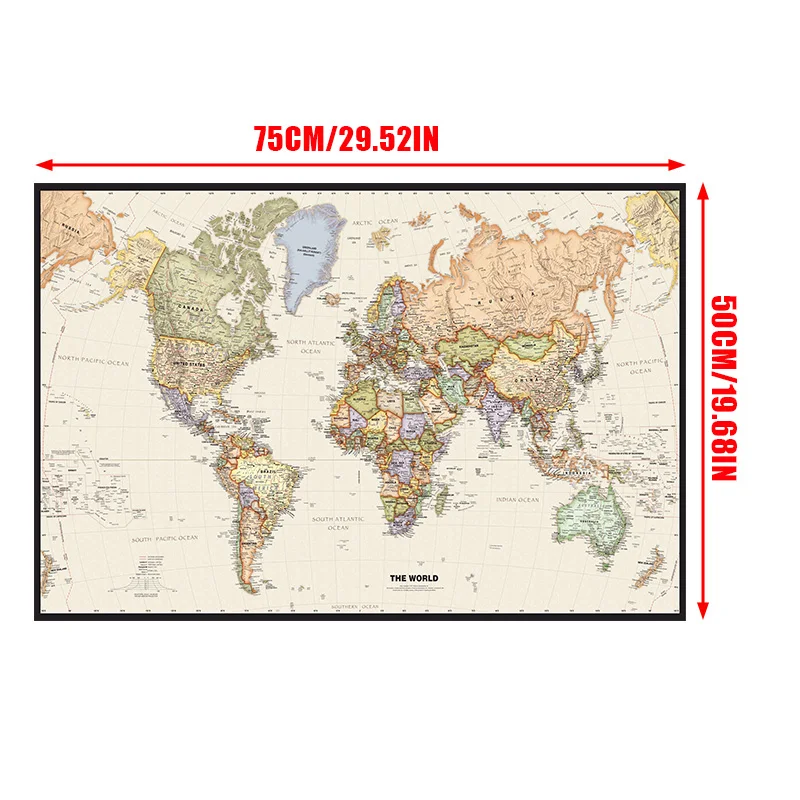 Retro World แผนที่ 75*50 ซม.Wall Art โปสเตอร์และพิมพ์ผ้าใบไม่ทอภาพวาดอุปกรณ์สํานักงานโรงเรียน Room Home Decor แผนที่ท่องเที่ยว