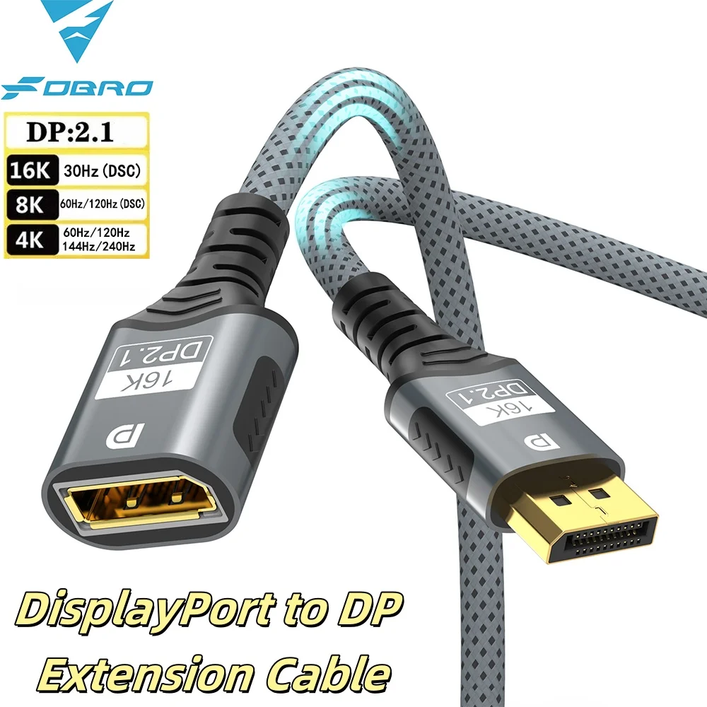 

Удлинительный кабель 16K DP 2.1 80 Гбит/с HDR Video Audio DP to DisplayPort 16K@30Hz 8K@60Hz 4K@120Hz для ПК, ТВ, ноутбука, монитора, проектора