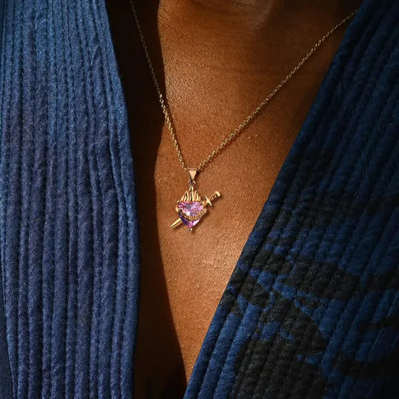 Simple Temperament Sword & Floral Heart Necklace Light Luxury Rhinestone Pendant Exquisite Personality Collarbone Chain Ladies