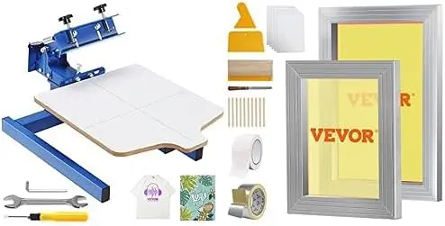 Screen Printing Press 1 Color 1 Station and 2 Pieces Aluminum Silk Frames 8x10/10x14in 110 Count Mesh 2 Tapes