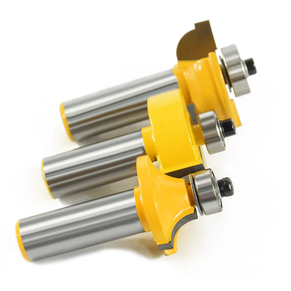 XCAN, 3 шт., набор бит для изготовления стеклянных дверей, хвостовик 1/2 дюйма, фрезы с круглыми бусинами, 2 канавки, концевая фреза для рамочной двери