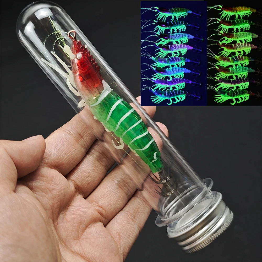 1 Stück Horizontales Egi-Set 10,5 cm Leuchtende Simulations-Garnelen-Angelköder Leuchtender Horizontaler Tintenfisch-Jig UV-Garnelen-Oktopus-Köder
