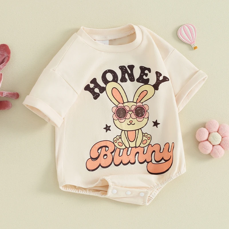 

Newborn Baby Girl Easter Clothes Cute Bunny Print Romper Bodysuit Infant Girl First Easter Outfit