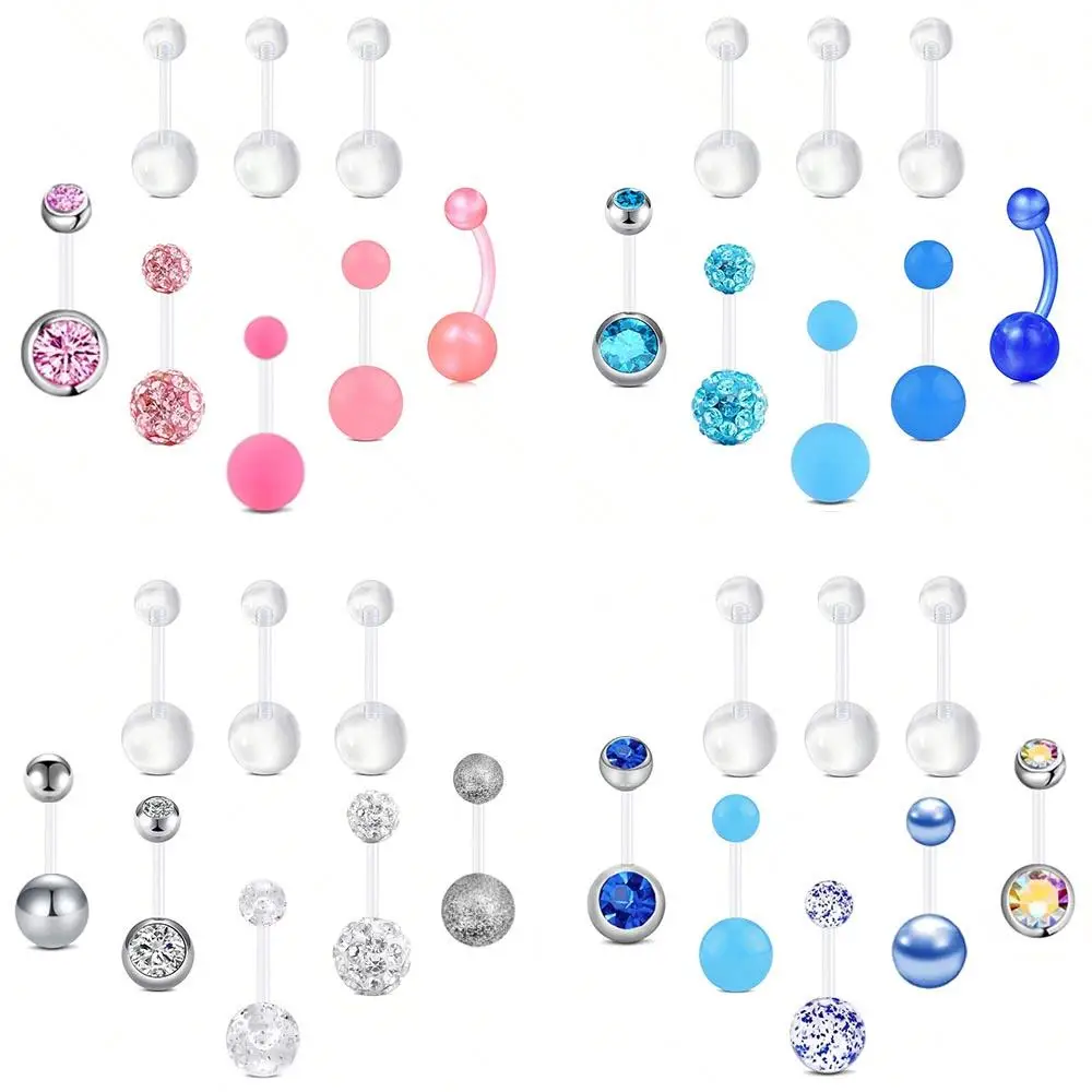8pcs 14G Flexible Belly Button Rings Belly Rings Navel Rings Bioflex Plastic Belly Ring Curved Barbell Navel Piercings Retainers