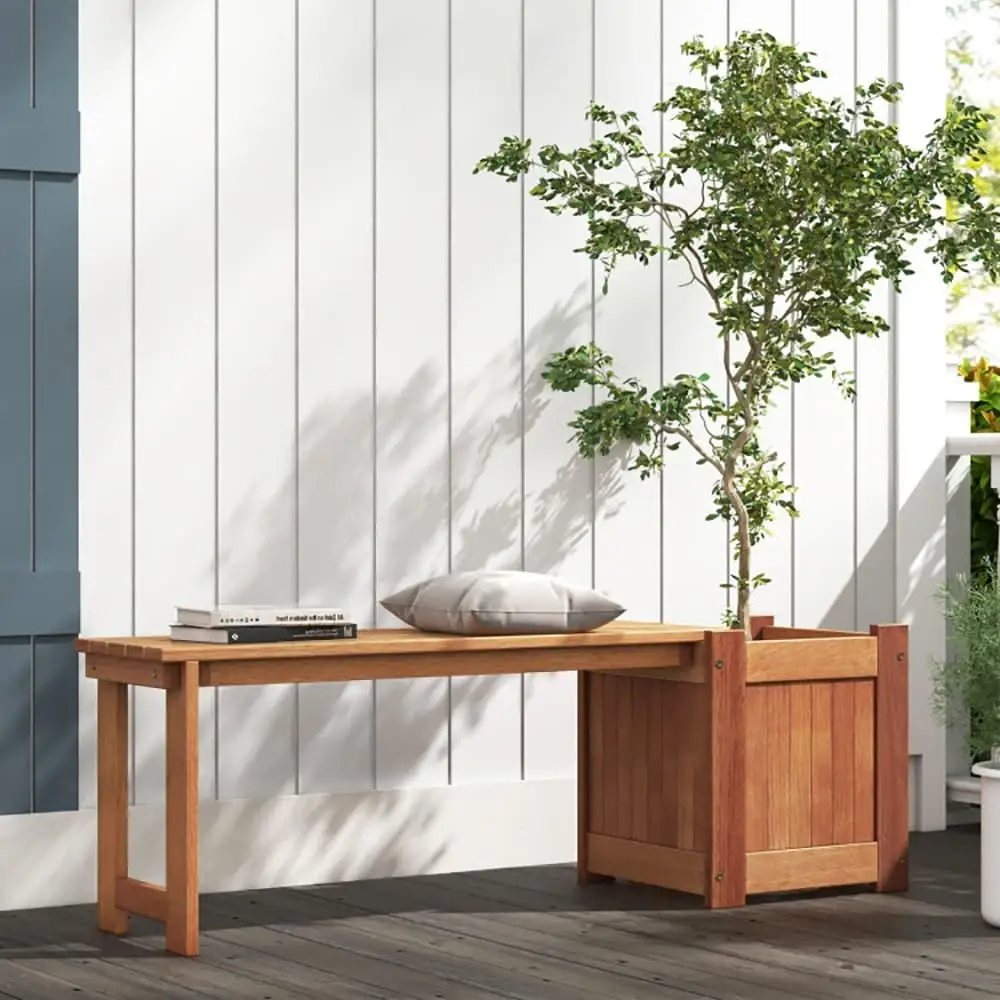 Scatola per fioriera in legno per letto da giardino rialzato con finitura a olio di teak da 1 pezzo con panca in legno massello resistente agli agenti atmosferici per patio esterno