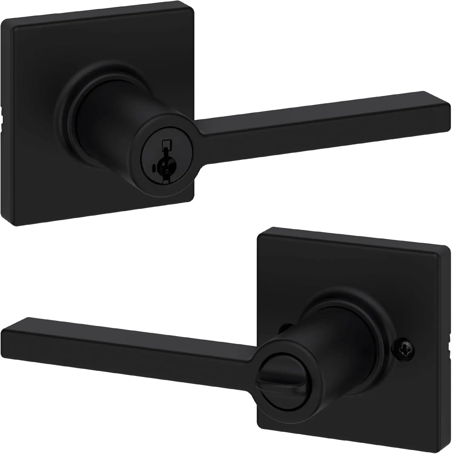 

Secure Entry Door Handle with Lock and Key, Reversible Lever for Front Doors and Bedrooms in Matte Black