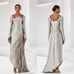 Customized  Satin Ruched Celebrity Mermaid Square Neck Bespoke Occasion Gown Midi Dresses Saudi Arabia Evening