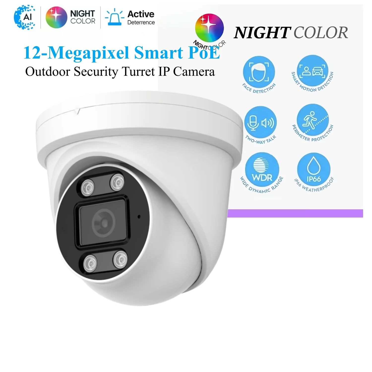 12MP XM PoE IP Security Camera 4K 8MP/3MP/5MP Options Two-Way Audio Dual-Light Night Vision H.265 ONVIF Compatible for NVR