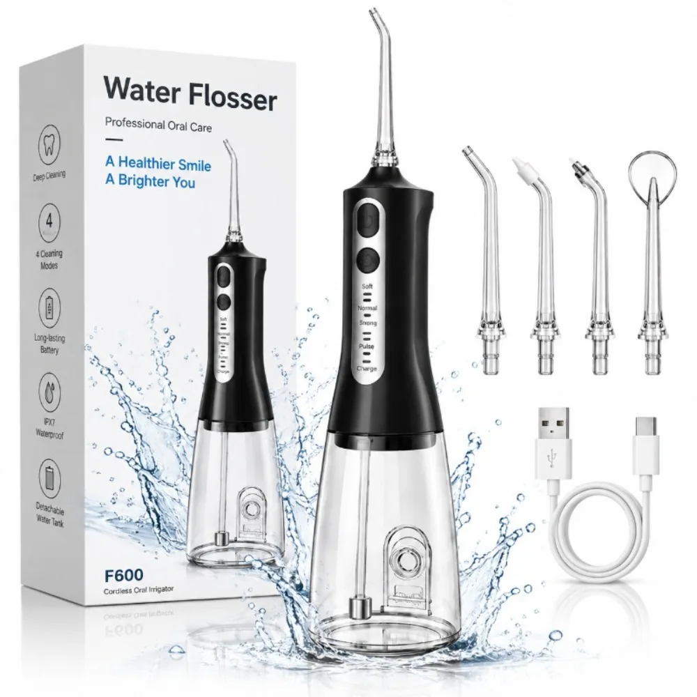 Dental Oral Irrigator Water Flosser Thread Teeth Pick Mouth Washing Machine 4 Nozzels 4 Modes USB Rechargeable 300ml Tank