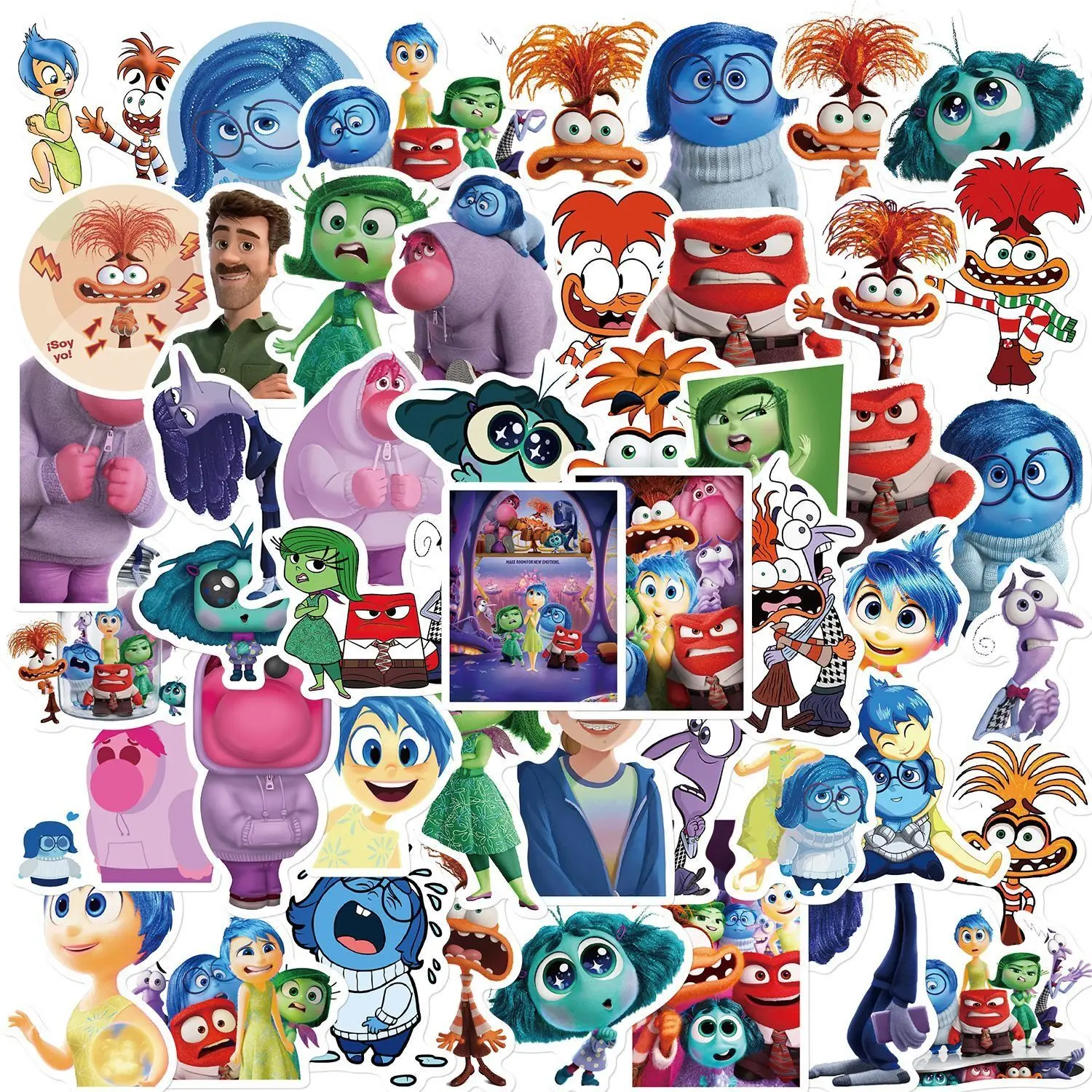 Disney Movie Inside Out Graffiti Adesivos, Brinquedo Decalque Impermeável, Decoração dos desenhos animados, Skate, Laptop, Notebook, Bagagem, 10 Pcs, 50Pcs