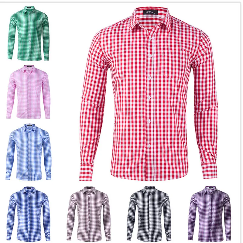 Checkered Shirts For Men Spring Long Sleeved Leisure Slim Fit Plaid Men Shirt Soft Cotton Business Shirts Male Tops MY810