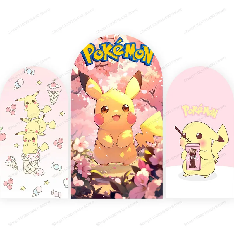

Pokemon Arch Backdrop Kids Kids Birthday Party Decoration Cartoon Doublesides Photography Background Polyester Studio Props