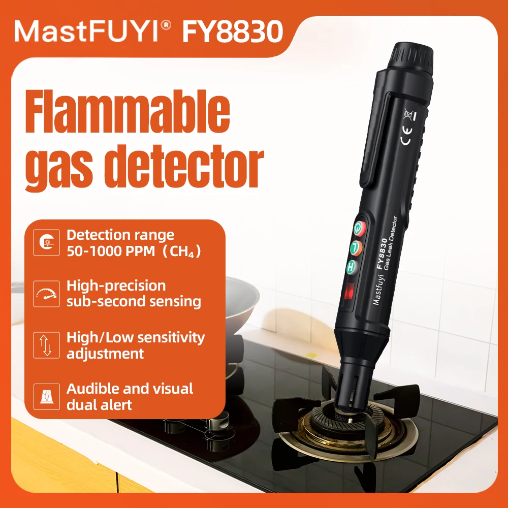 

MASTFUYI FY8830 Professional Portable Gas Leak Detector Methane 5 Second Response 50ppm High Sensitivity Sound and Light Alarm