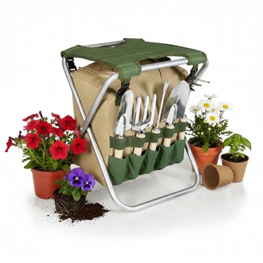 

Garden Kneeler and Seat, Folding Gardening Bench, Portable Garden Stool and Kneeler with Detachable Tote Organizer for Weeding