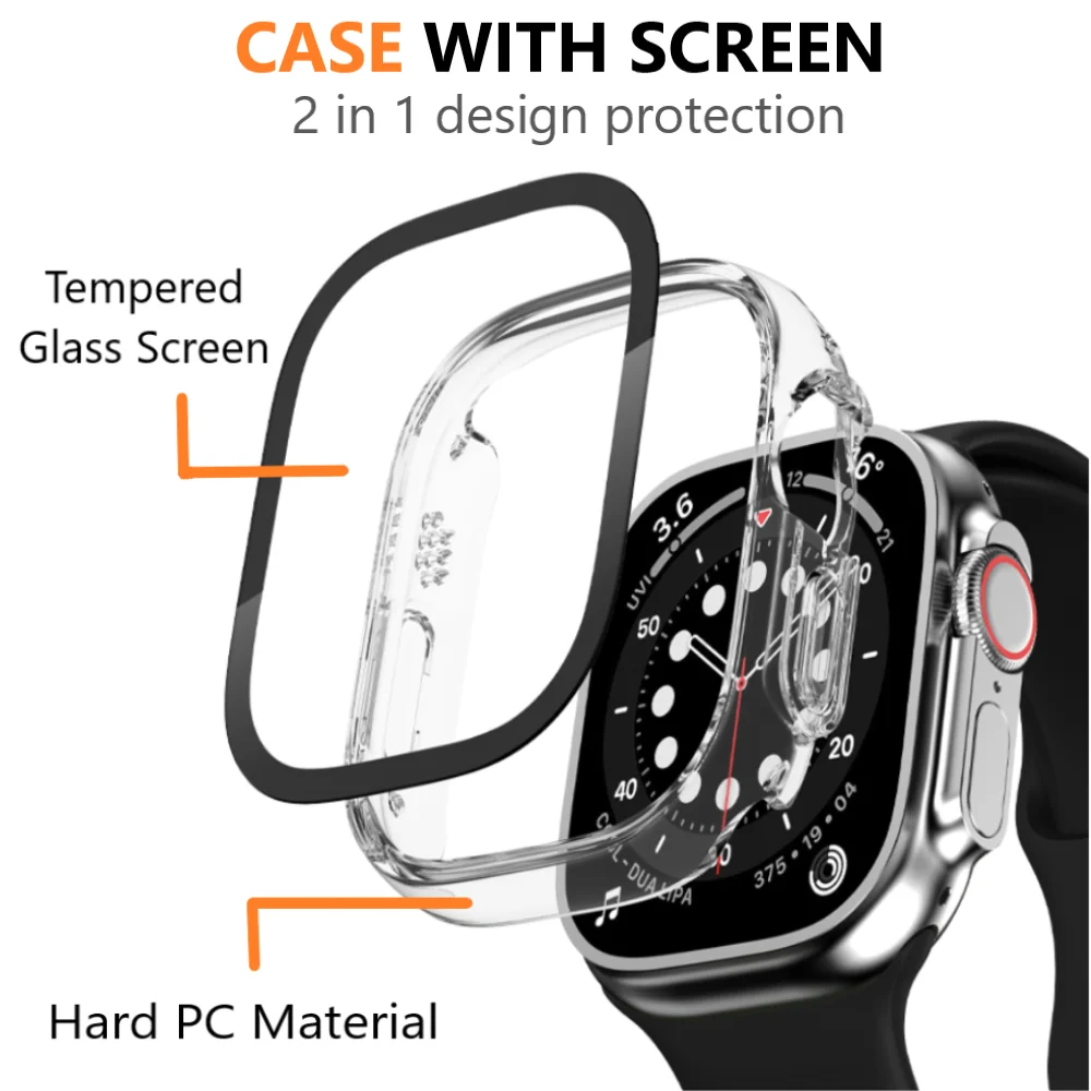 Glass+Case for Apple Watch Series 7/8/9 41mm 45mm Screen Protector 44mm40mm Bumper for iWatch Ultra/Ultra2 49mm Protective Cover