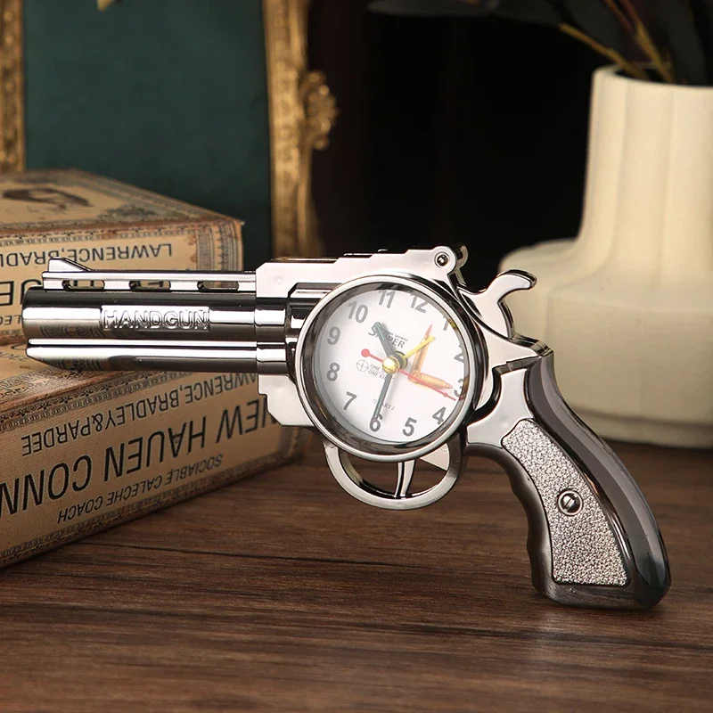 Pistol Shaped Alarm Clock Model Ornament Timepiece for Bedroom Table Home Decor Small Gift for Male and Female Students