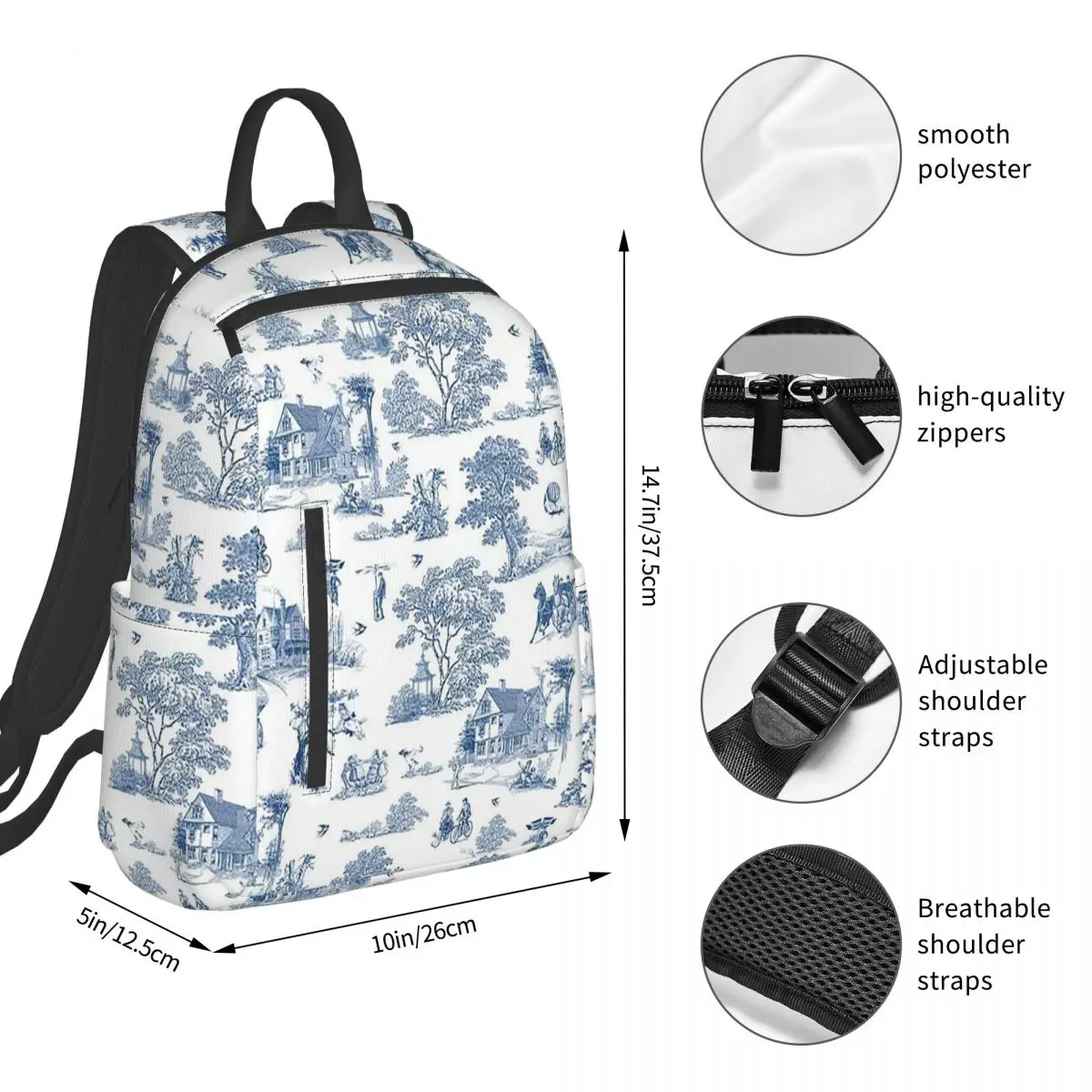 Toile De Jouy French Motif Backpack Student BookBag Children School Bag Computer Shoulder Bags Boys Girls