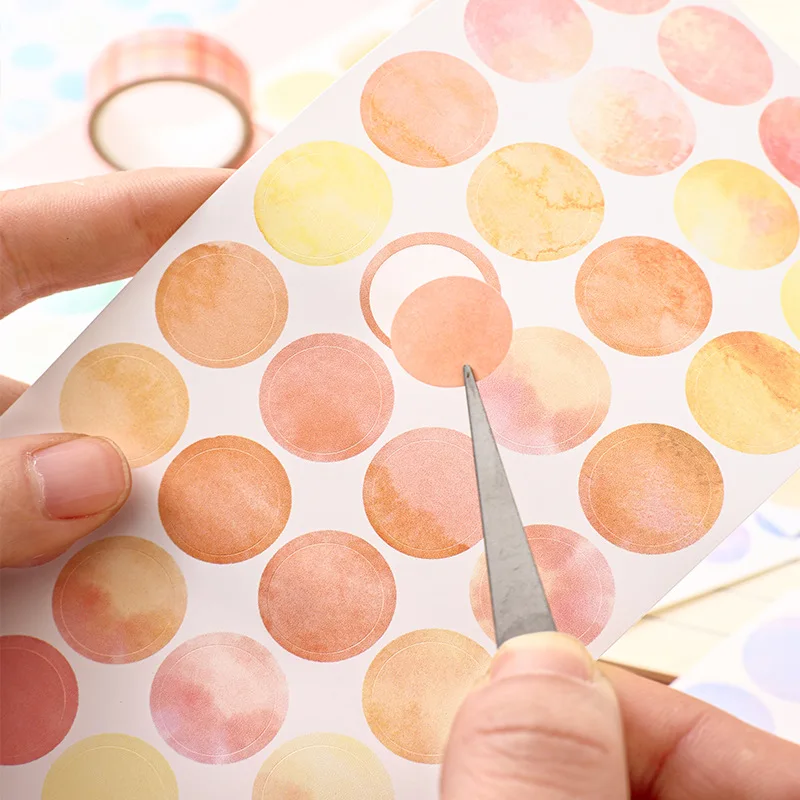 Kawai Stationery Morandi Watercolor Dot Sticker Round Simple Basic Label Hand Account Color Seal Wholesale 6 Pack Lovely Gift