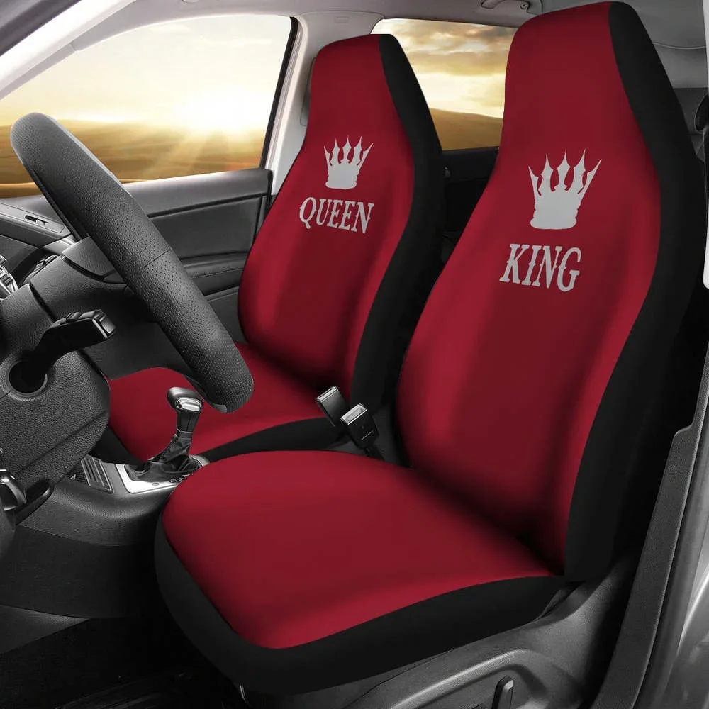 Queen and King His and Hers Car Seat Covers Set In Burgundy,Pack of 2 Universal Front Seat Protective Cover