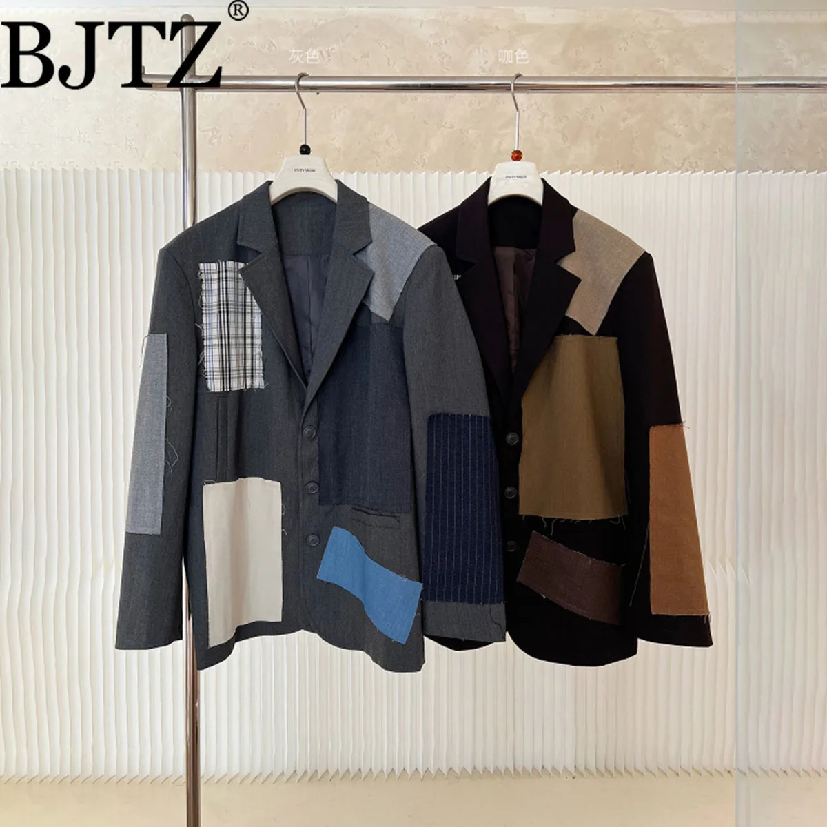 

BJTZ клетчатый лоскутный пиджак для женщин, осень 202, новый нишевый дизайнерский свободный крой, женская винтажная верхняя одежда