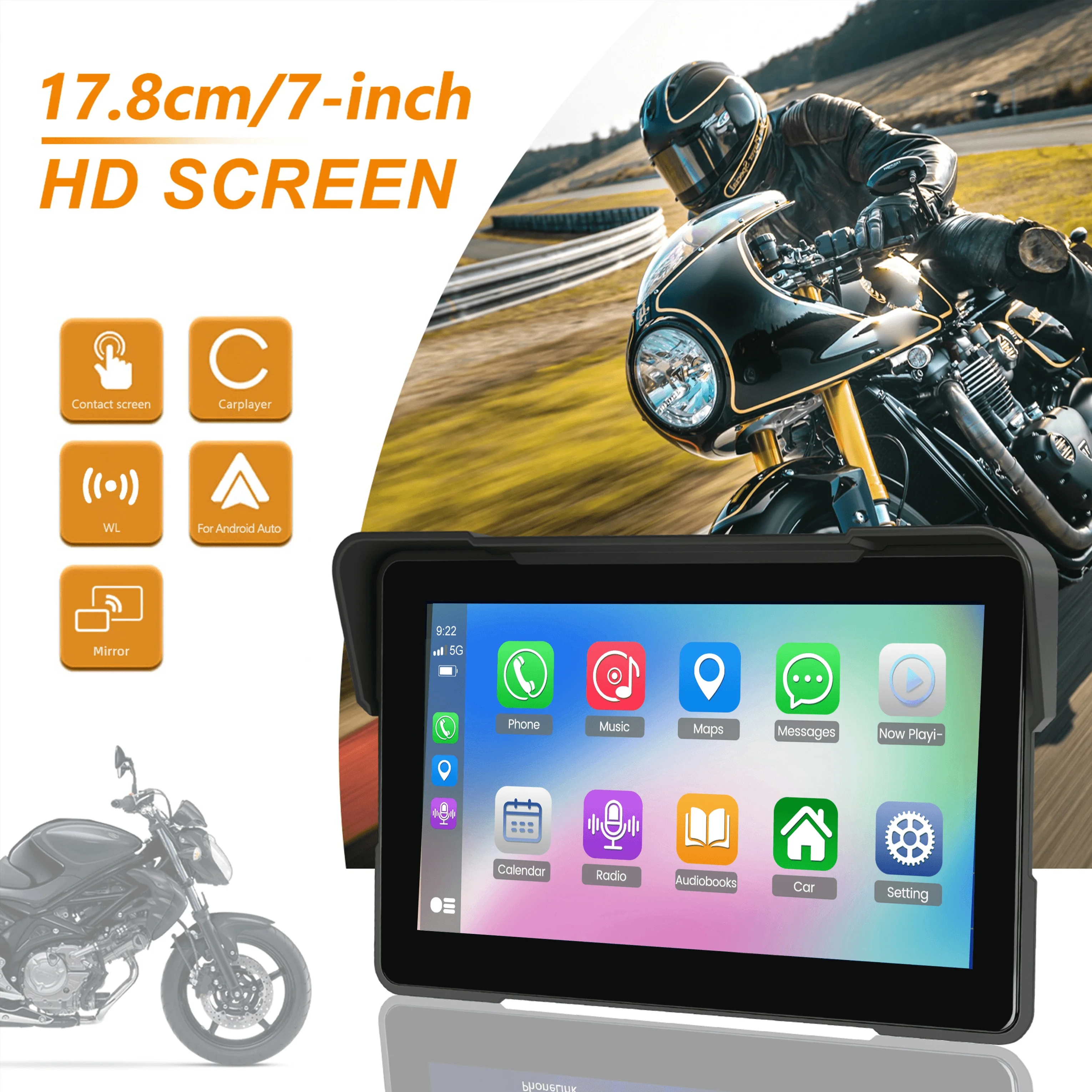 7 inch Wireless Carplay Android Auto GPS Navigation Waterproof IP67 Portable Monitor Screen Display Support TPMS BT 5.0
