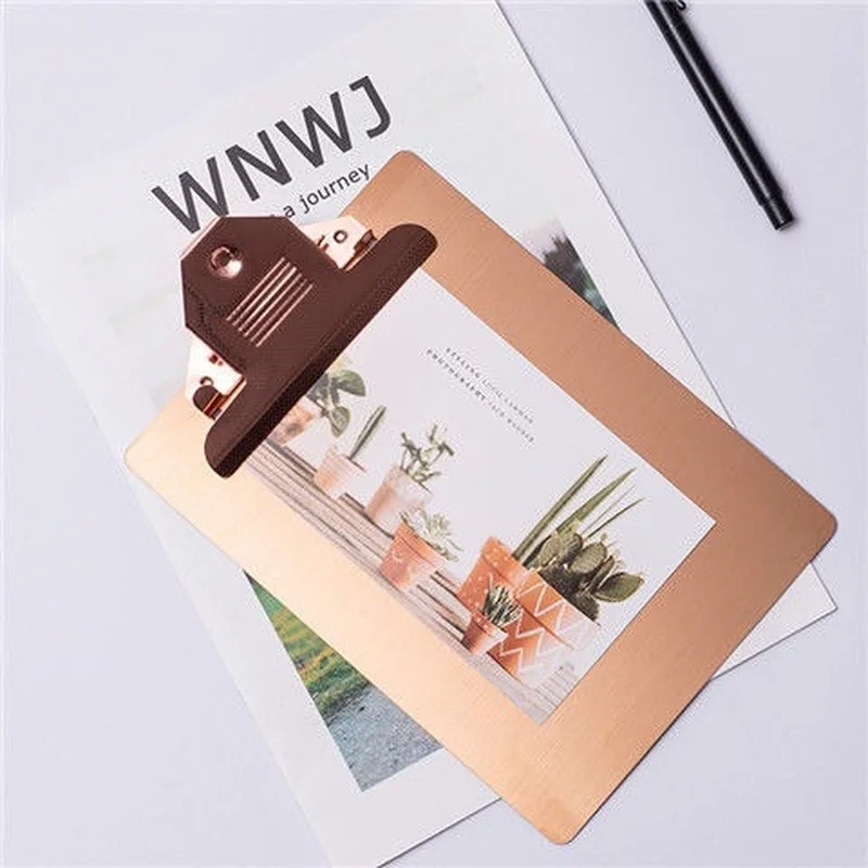 A4/a5 clipboard Stainless Steel Rose Gold Writing Signature Clipboard Metal Menu Clip/Bill Holder Small Business Supplies