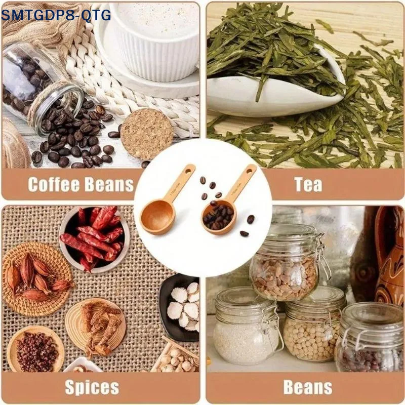 New 1Pcs 7.5 To 45ML Portable Beech Walnut Wooden Measuring Spoon Multipurpose Coffee Tea Sugar Kitchen Gadget