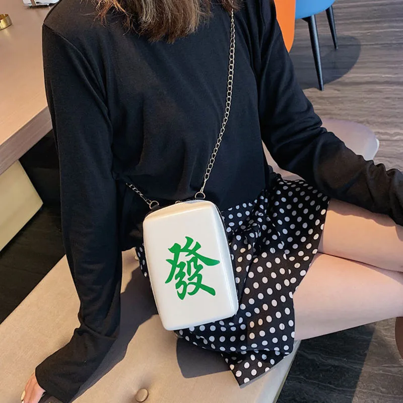 Chinese Mahjong Printing Shoulder Bags for Women, Crossbody Bag, Chains, National Wild Designer, PU Leather Messenger Bag for Gi