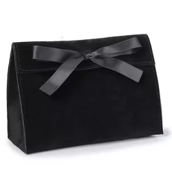 Black Velvet Envelope Bags 10x8x2.5cm 12x12x2.5cm Makeup Suede Logo Ribbon Flip Dust Sack Flannel Jewelry Gift Handbag