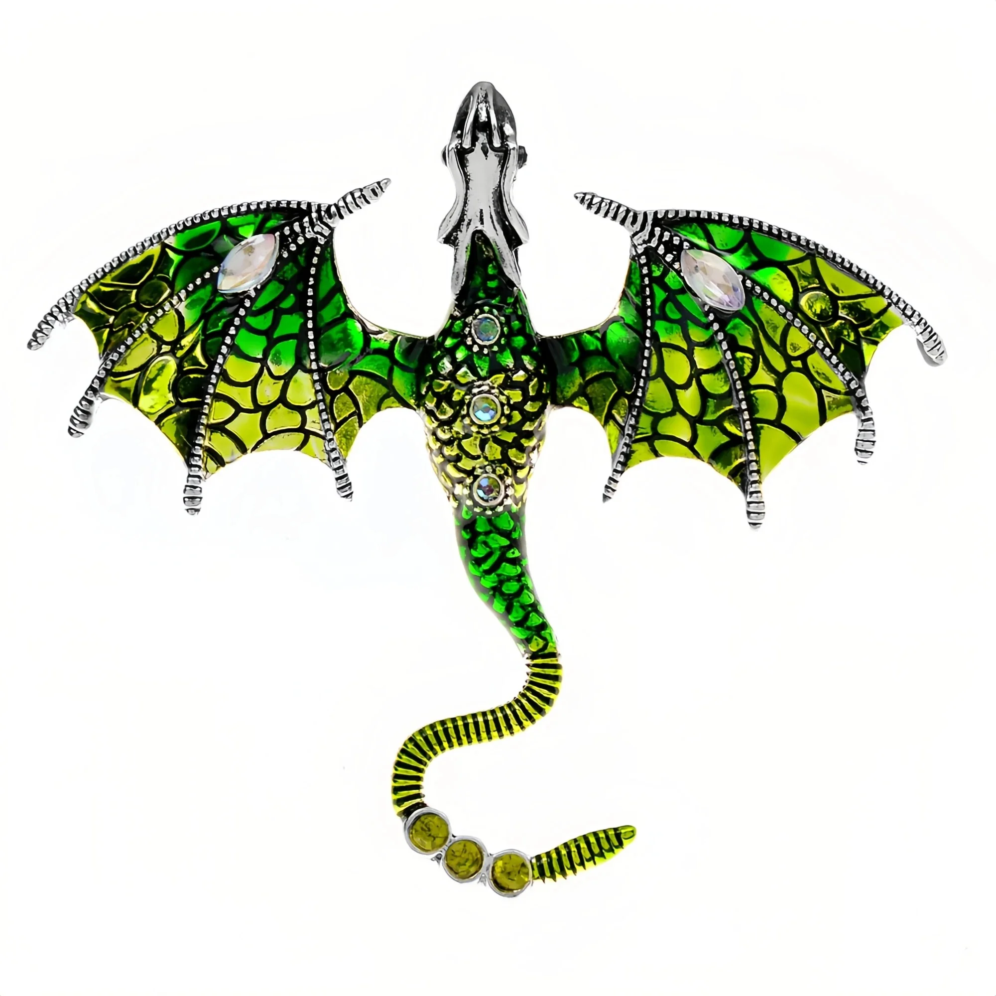 Hot Selling Enamel Dragon Brooch Colorful Shiny Rhinestones Flying Animals Pterodactyl Wyvern Party Office Women Men Pin Gifts