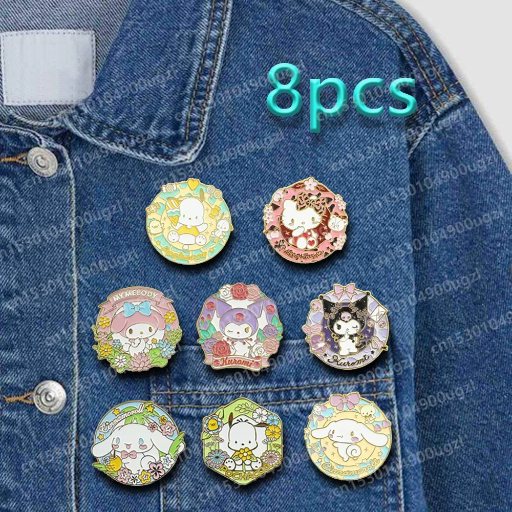 1 Set Sanrio Brooch Hello Kitty Kuromi Pochacco Cartoon Kawaii Cinnamoroll Enamel Flower Metal Badge To Decorated Backpack Gifts