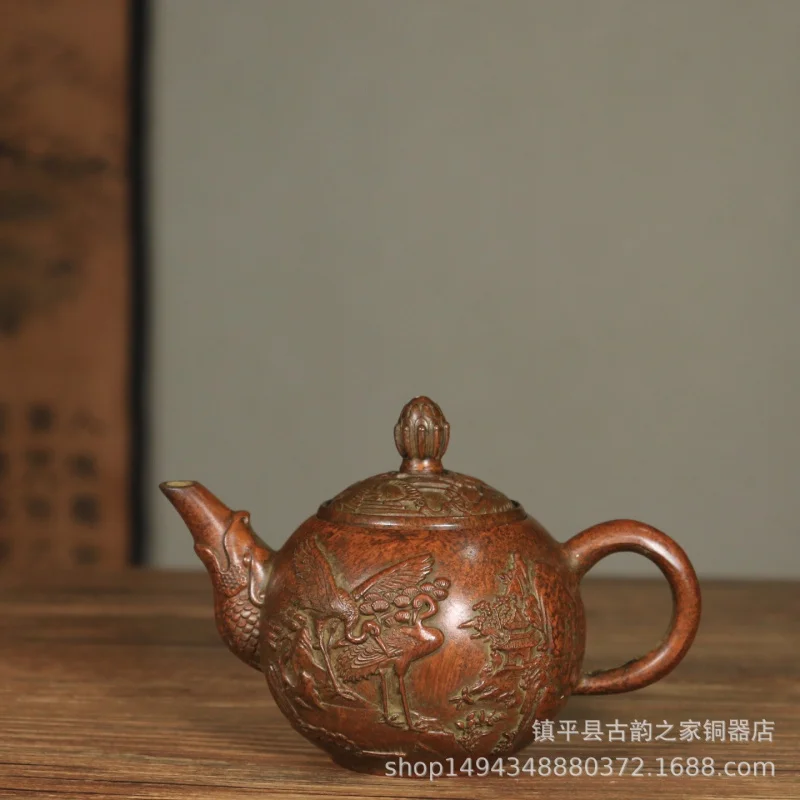 

Pure Copper Landscape Crane Brass Teapot Decoration for Office Living Room Shop Study Tea Table Ornament