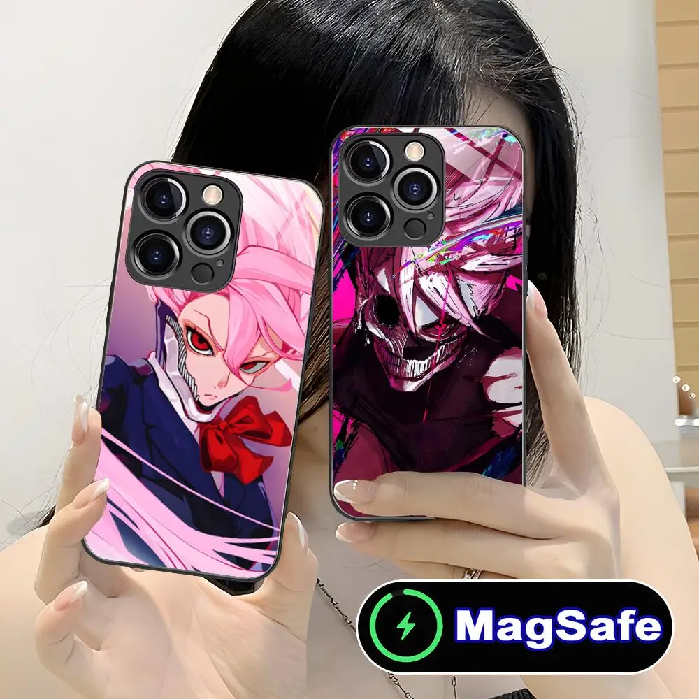 

Dandadan Aira Shiratori Phone Case for iPhone 16 15 14 13 12 11 Pro Max Plus Mini MagSafe Glass Colour Protective Luxury Cover