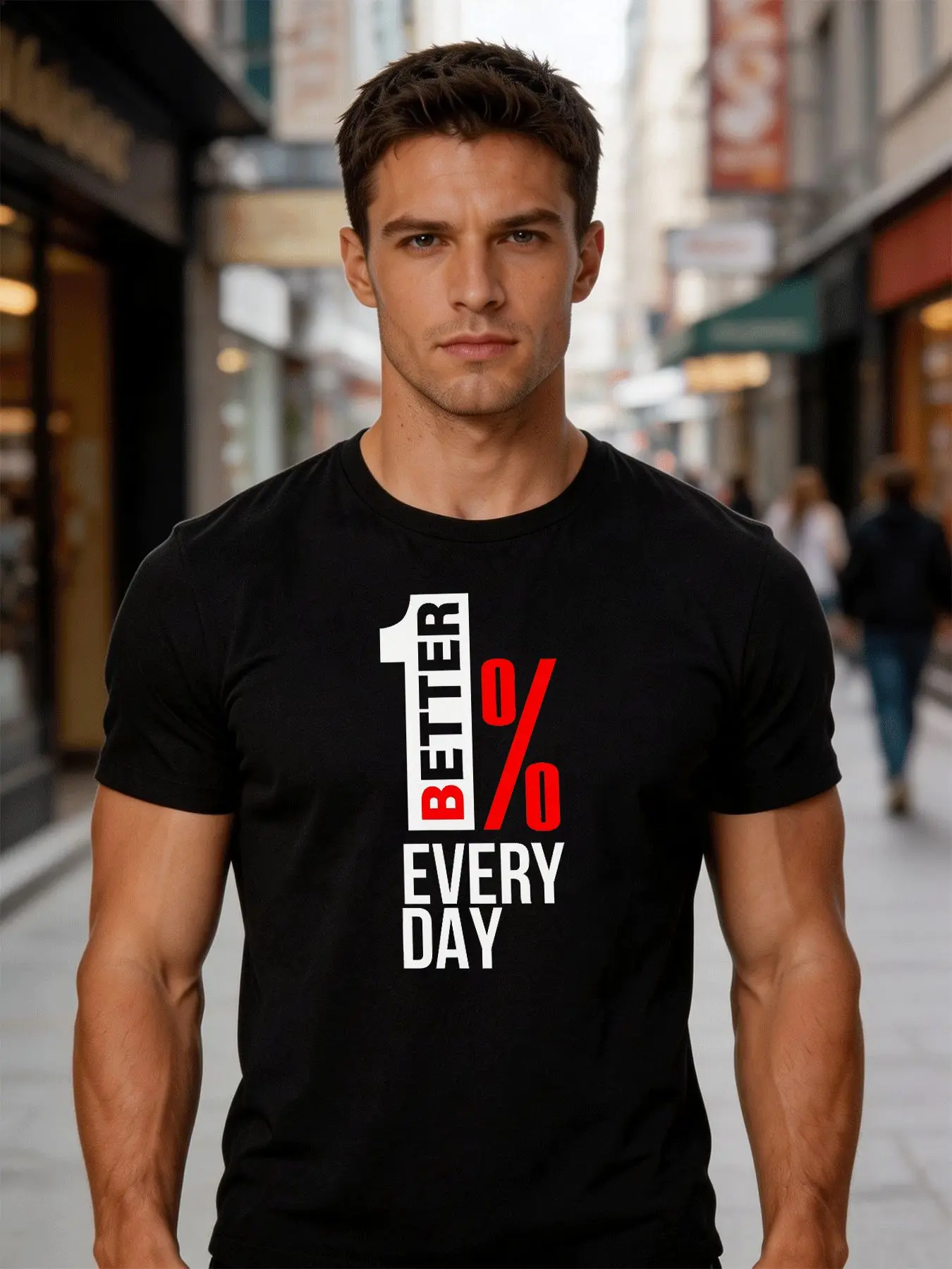 Men White Crew Neck Tee 1 Better Every Day Red Black Motivational Percentage Typography Self Improvement Casual Cotton Tops
