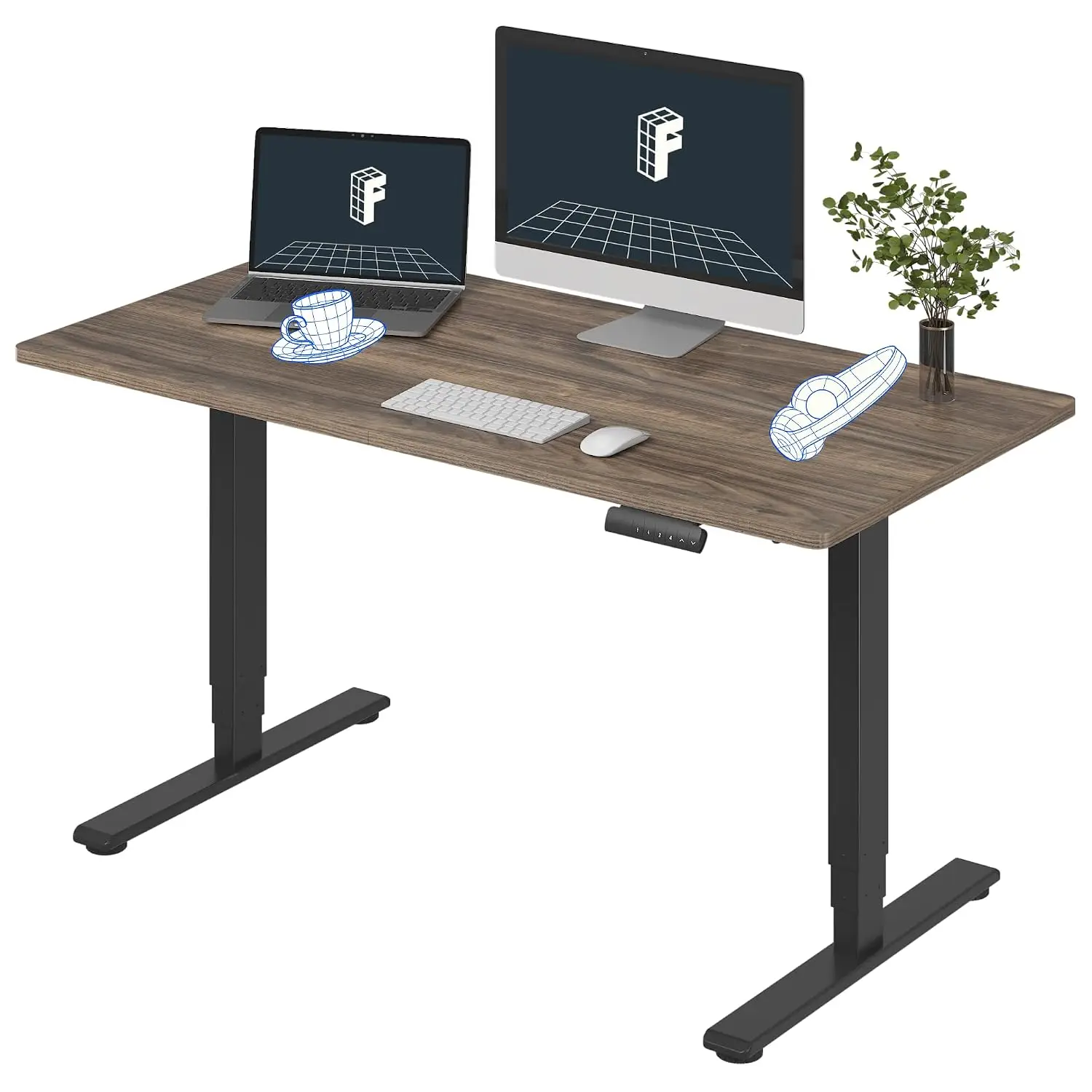 Electric Standing Desk 55x28 Sit Stand Desk 220 lbs Adjustable Height Memory Presets Wood Grain Desktop Black Frame, Customized