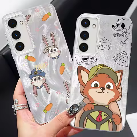 Disney Zootopia Nick Judy Cute For Samsung S24 S23 S21 FE Plus Ultra A03 A25 A23 A22 A21S A15 A14 A12 5G Feather Yarn Cover