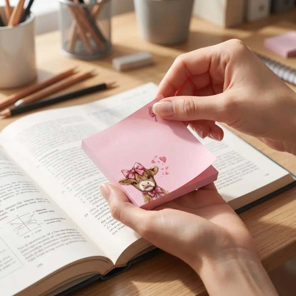 Message Sticker Cartoon Design Sticky Notes Set 80 Pages Square Self-Stick Notes Notepad Cute Cow Memo Pads Office
