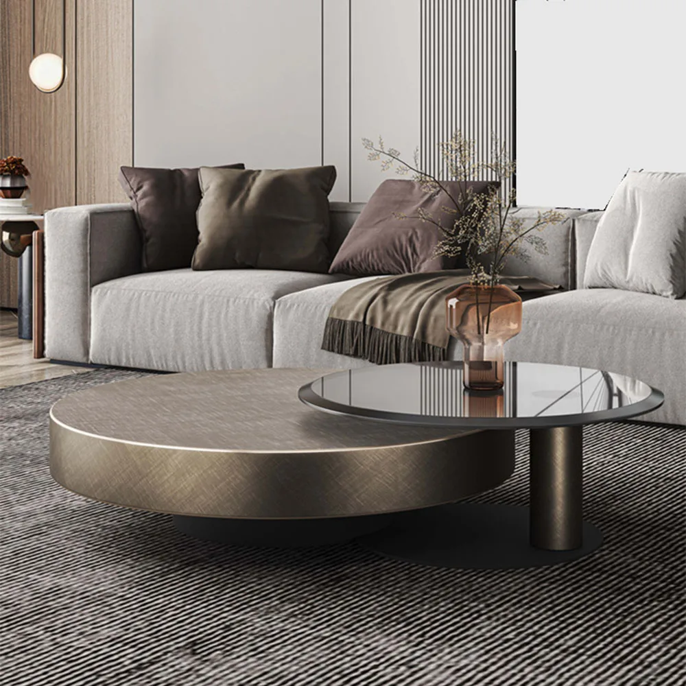 New Modern Coffee Tables Glass Teapoy Household Coffee Table Living Room Stainless Steel Rotatable Combination Teapoy