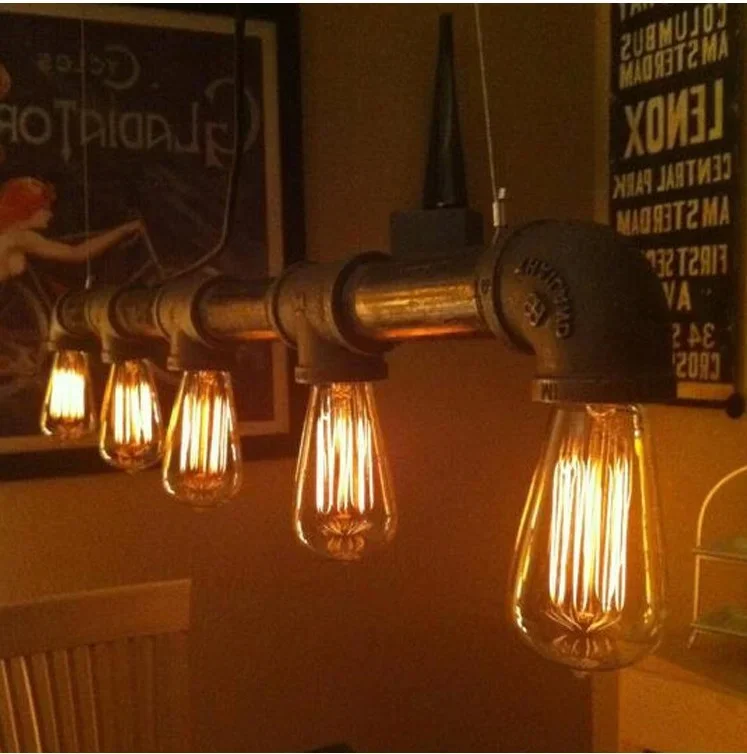 

Vintage Pendant lights Retro Water Pipe Pendant Lamp E27 Holder Edison Bulbs Lighting Fixture for warehouse diningroom KTV /Bar